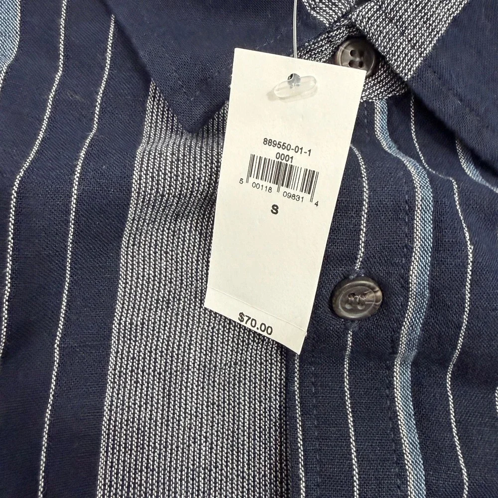 Banana Republic Shirt Small Blue Linen Blend Slim Fit Short Sleeve Striped NEW